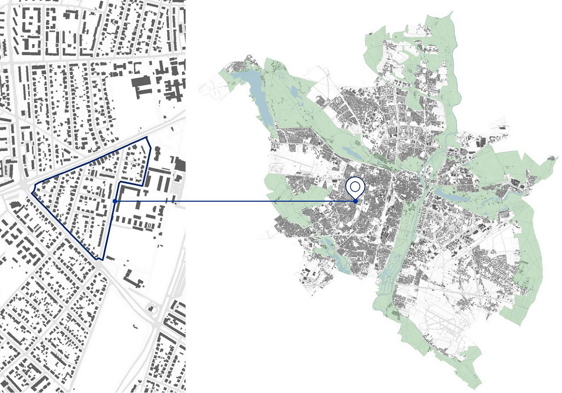 Mapa przedstawiająca lokalizację obszaru projektu mpzp "Grunwald Południe w rejonie ulic Obozowej i Słonecznej", źródło: Miejska Pracownia Urbanistyczna w Poznaniu - grafika artykułu