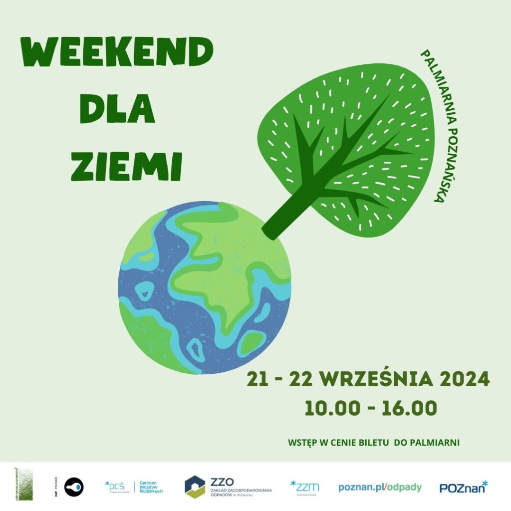 Grafika przedstawia rysunek kuli ziemskiej z wielkim drzewem wyrastającym z planety. Plakat zaprasza do udziału w evencie w Palmiarni Poznańskiej - grafika artykułu