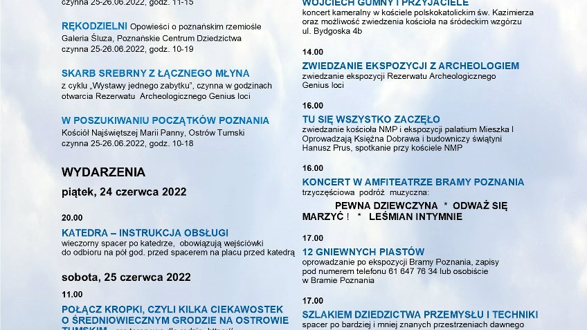 Plakat z najważnieszymi informacjami dotyczącymi obchodów imienin patronów Poznania.