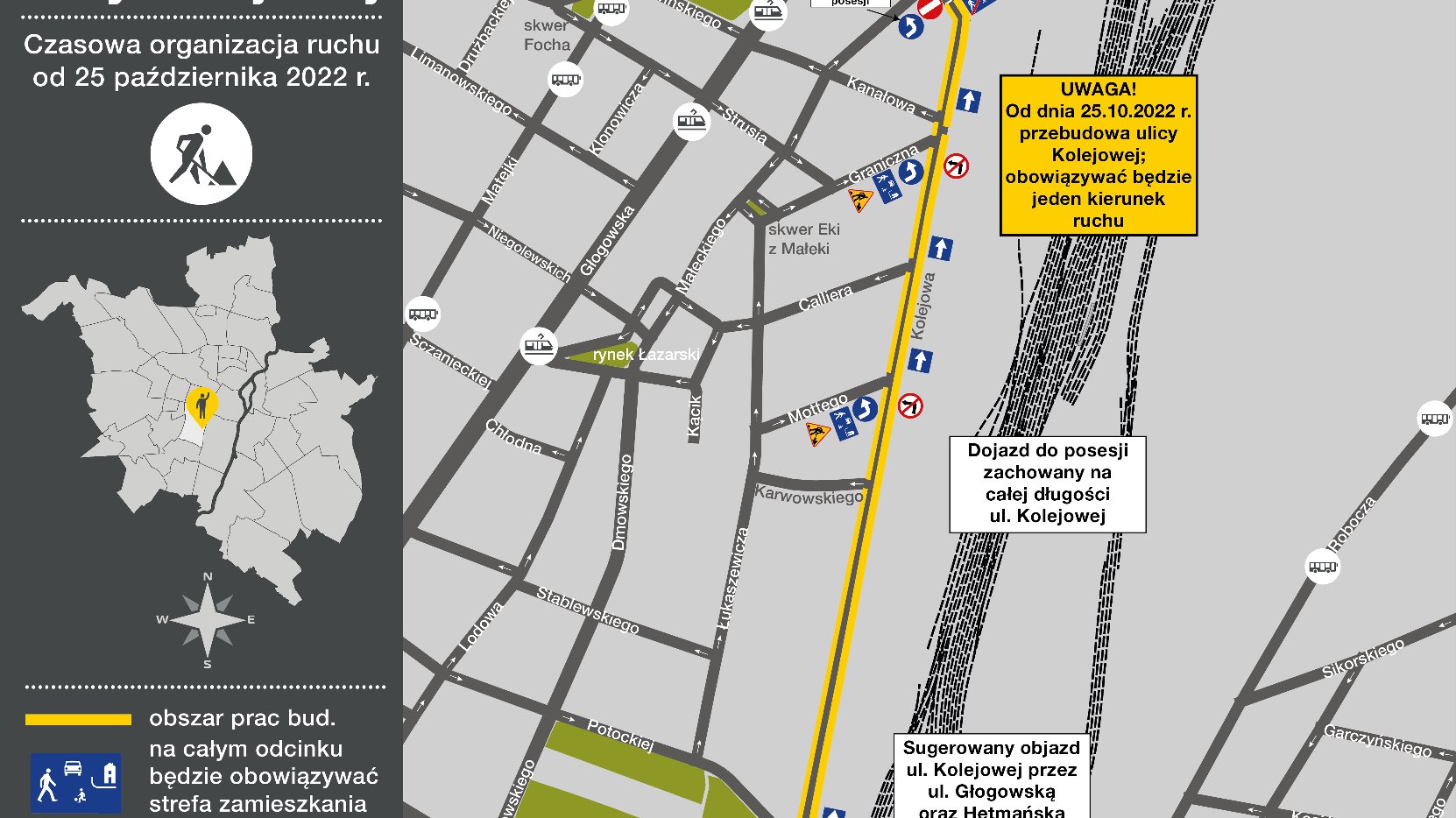 Mapka przedstawiająca zmiany w organizacji ruchu na czas przebudowy