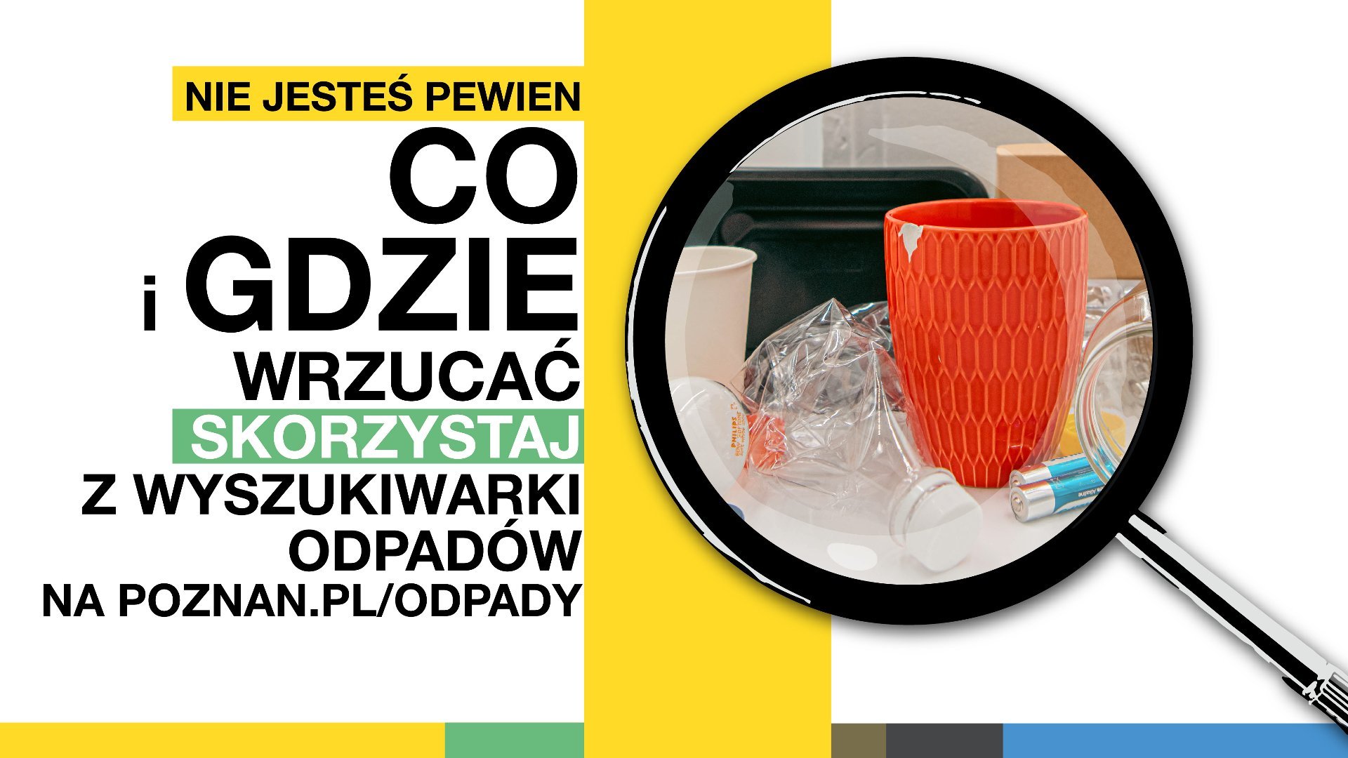 Grafika przedstawia zdjęcie różnych odpadó, m.in. plastikową butelkę, długopis, kubek oraz informację tekstową.