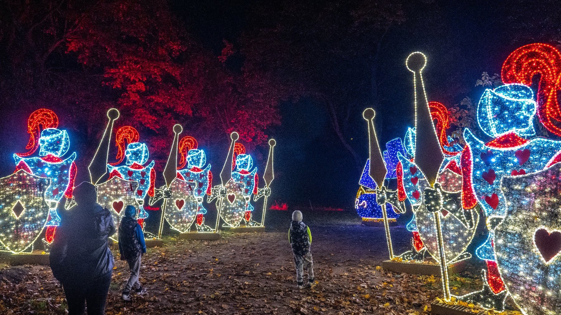 Galeria zdjęć przedstawia iluminacje świetlne i oglądających je ludzi.