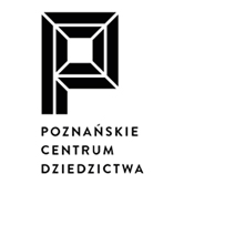 Na biały tle czarna Litera "P" i napis Poznańskie Centru Dziedzictwa