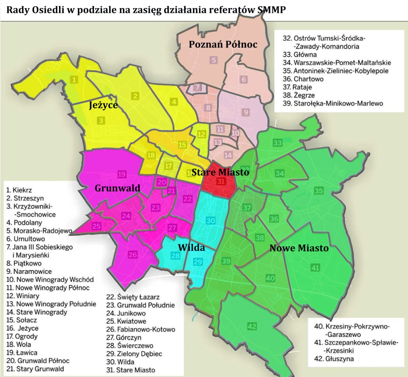 Rady Osiedli w podziale na teren działania referatów SMMP