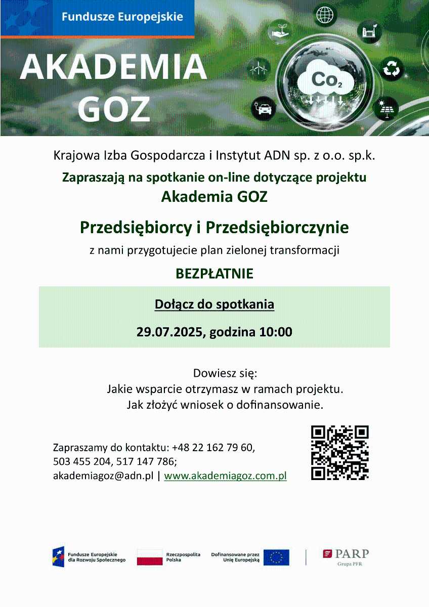 Zapraszamy do udziału w projekcie Akademia GOZ, który jest realizowany przez Krajową Izbę Gospodarczą oraz Instytut ADN Grafika zapraszająca do wzięcia udziału w projekcie Akademia GOZ, który jest realizowany przez Krajową Izbę Gospodarczą oraz Instytut ADN