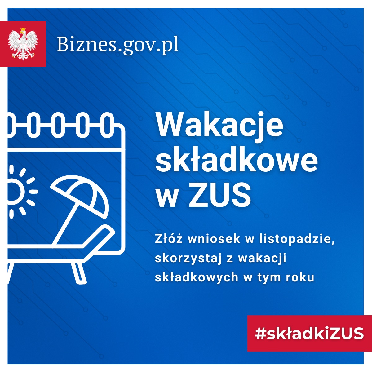 Grafika Promocyjna informująca o Wakacjch Składkowych w ZUS - Nowe Możliwości dla Przedsiębiorców od 1 Listopada 2024! - grafika artykułu