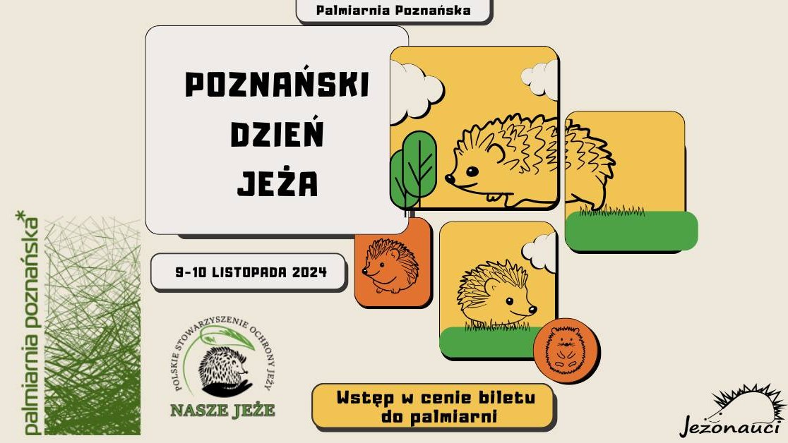 Plakat zapowiadajacy wydarzenie. Widać na nim informacje tekstowe oraz rysunki jeży.