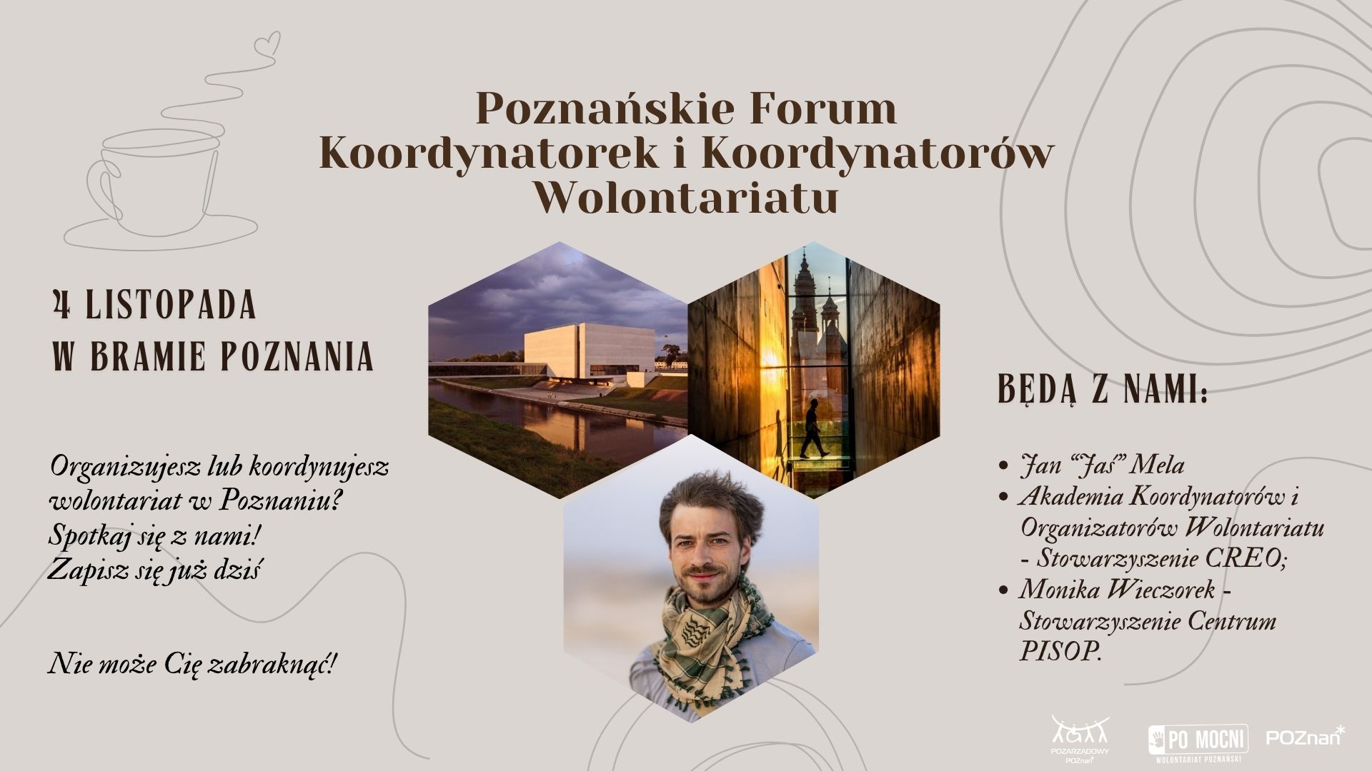 grafika przedstawia informacje o I Poznańskim Forum Koordynatorów i Koordynatorek Wolontariatu - informacje zawarte są w poniższym artykule. - grafika artykułu