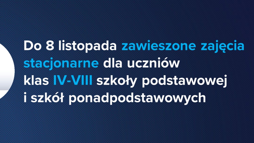 Zawieszamy na dwa tygodnie zajęcia stacjonarne dla uczniów klas IV-VIII szkoły podstawowej i uczniów szkół ponadpodstawowych