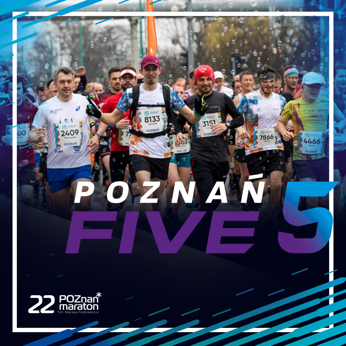 Grafika biegu Poznań Five - na zdjęciu widoczni są biegacze uczestniczący w poznańskim maratonie - grafika artykułu