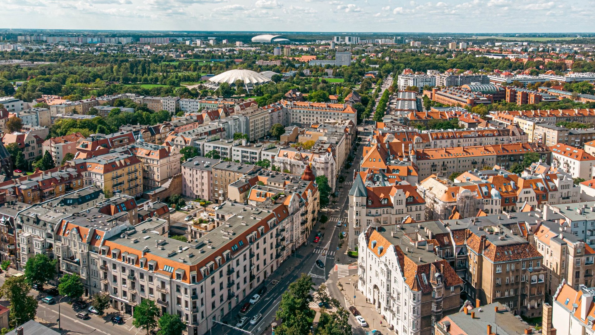 Na zdjęciu poznańskie kamienice widziane z lotu ptaka