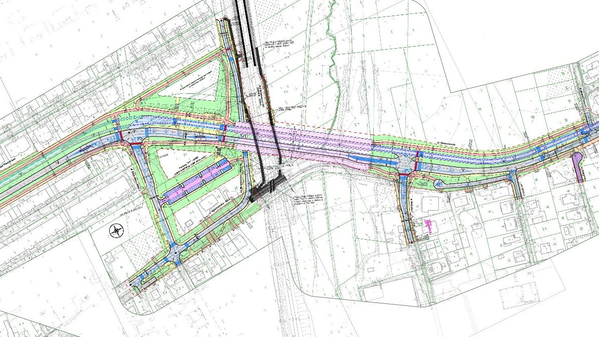 Rysunek techniczny projektu przebudowy przejazdu kolejowego przy ul. Naramowickiej