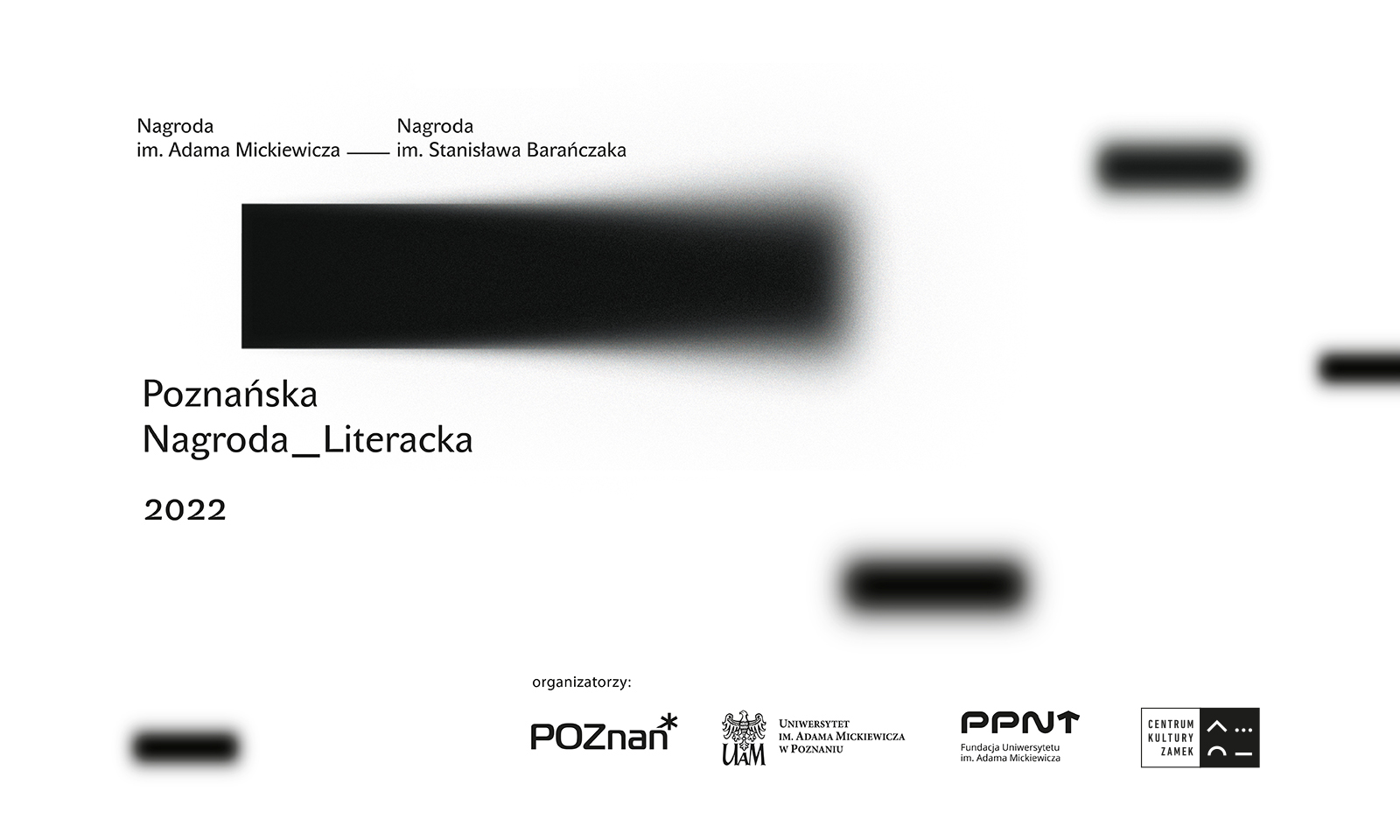 Czarno-biała grafika logo konkursu Poznańska Nagroda Literacka (czarne napisy na białym tle) - grafika artykułu