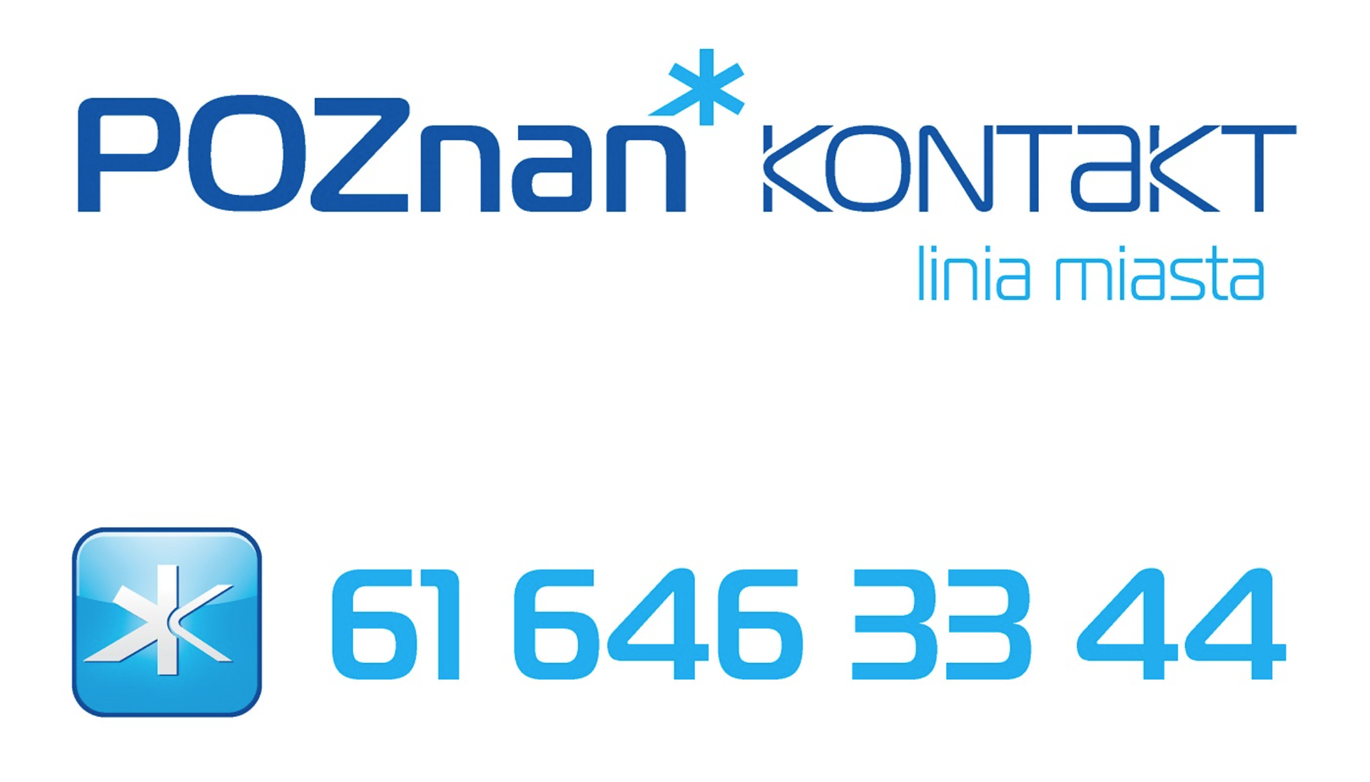 It reads: Poznan Kontakt city call center. Blue number.