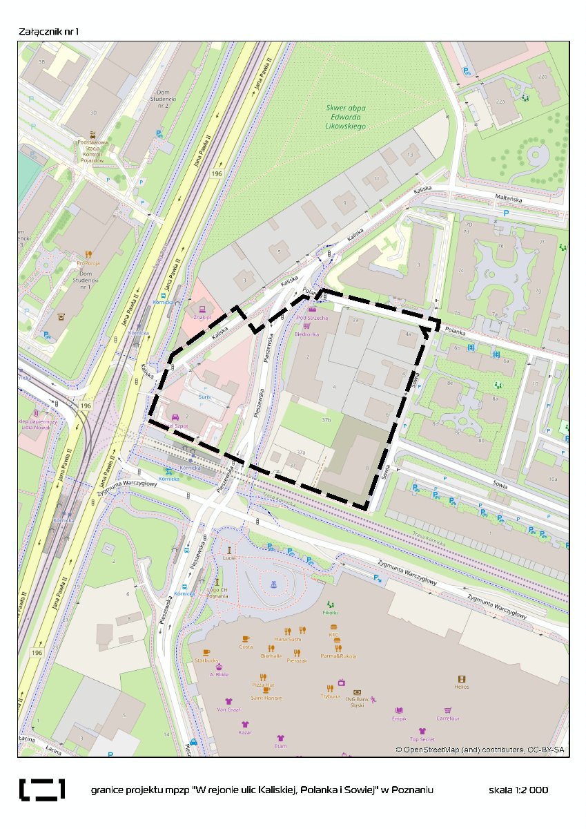 Granica planu mpzp "W rejonie Kaliskiej, Polanka i Sowiej" w Poznaniu w Poznaniu