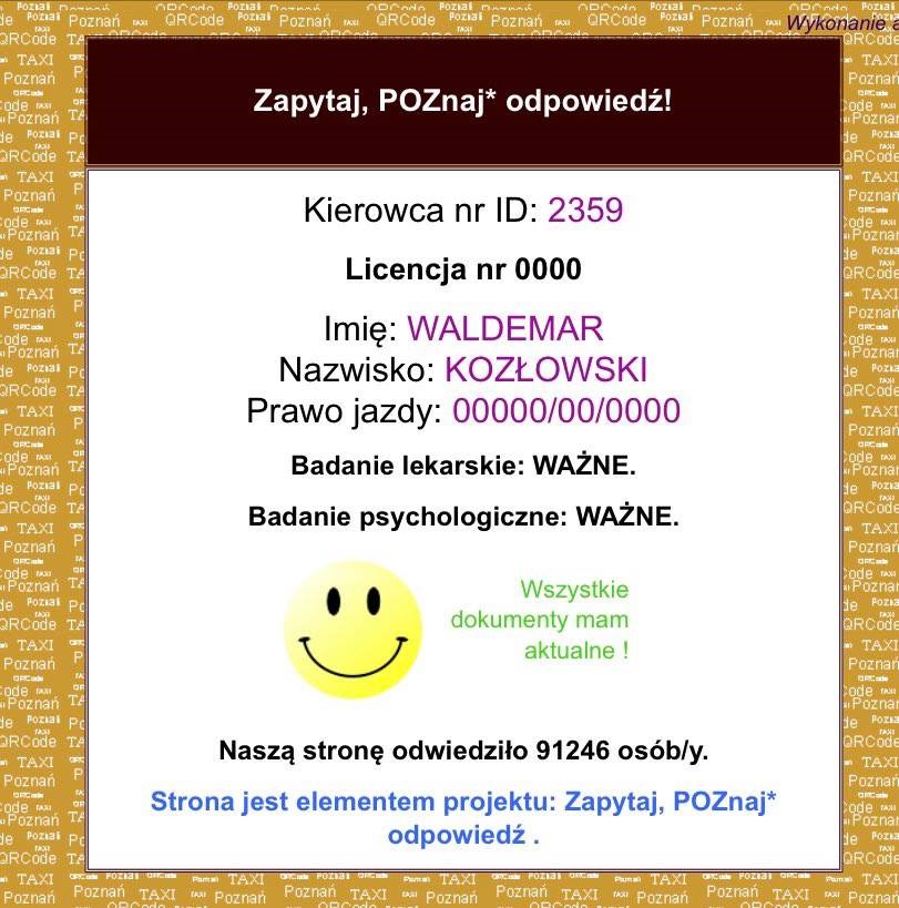 Obraz po zeskanowaniu QR-Kodu umieszczonego na identyfikatorze kierowcy taksówki (dot. licencji wydanych po 01.01.2020 r.)