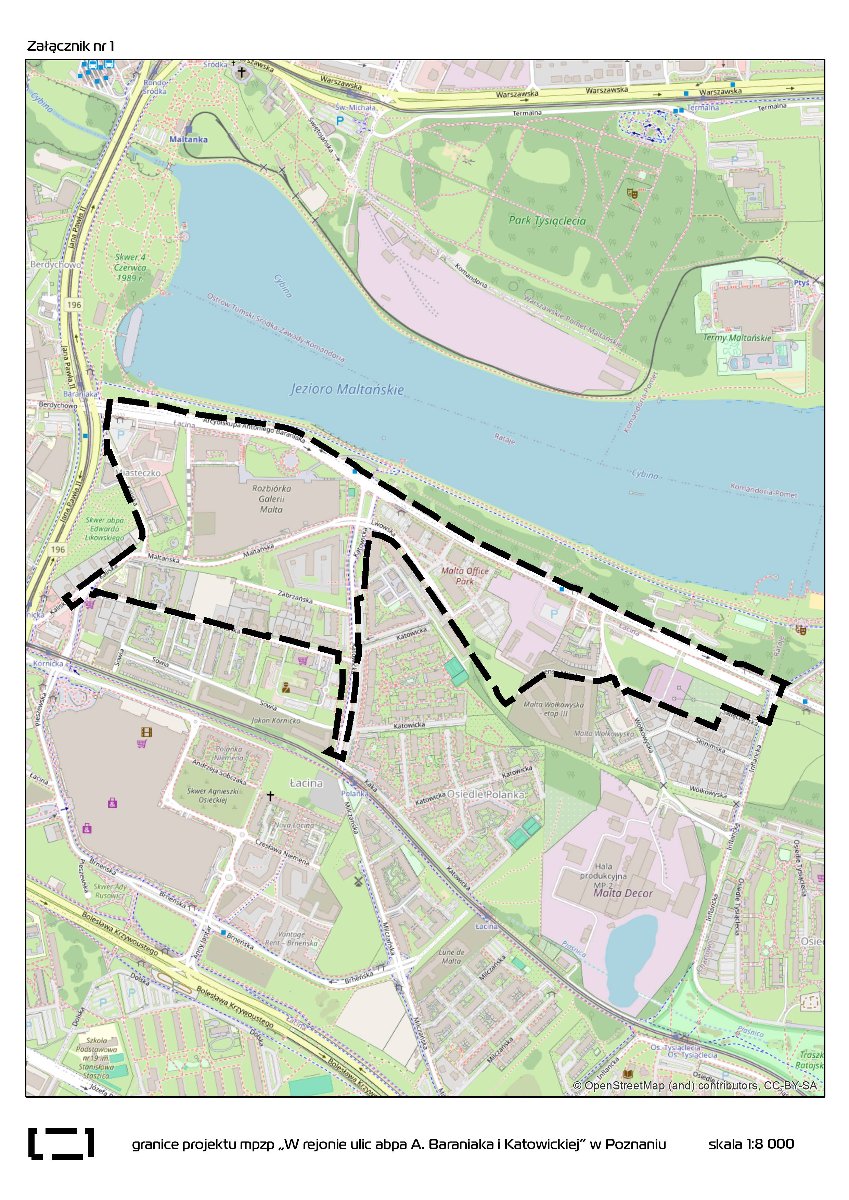 Granica planu mpzp W rejonie ulic abpa A. Baraniaka i Katowickiej w Poznaniu - grafika artykułu