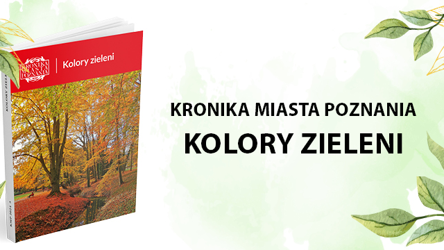 Okładka książki w tle liście. Napis kolory zieleni