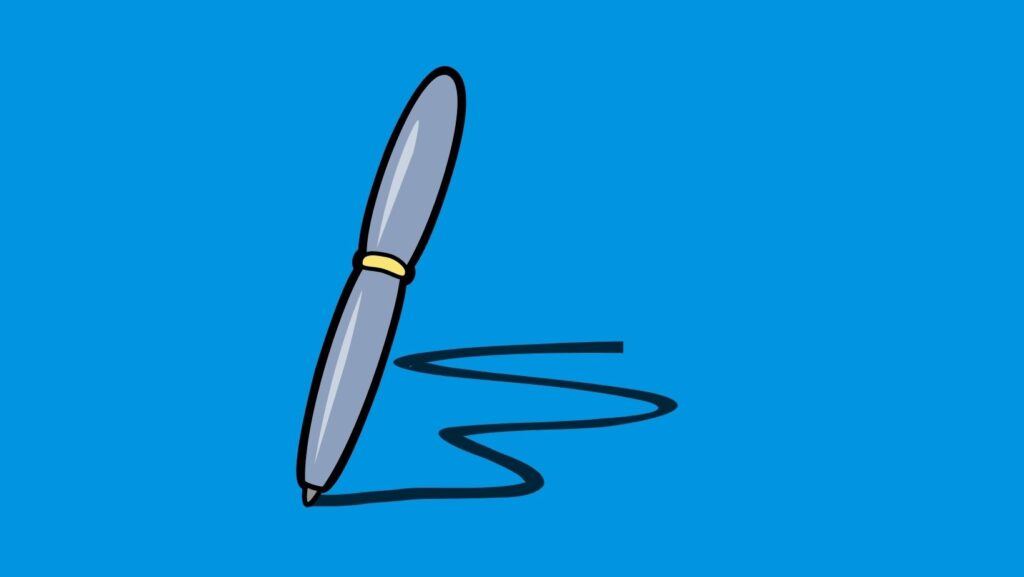 Grafika artykułu: Na niebieskim tle szary długopis, za nim czarna linia.  - grafika artykułu