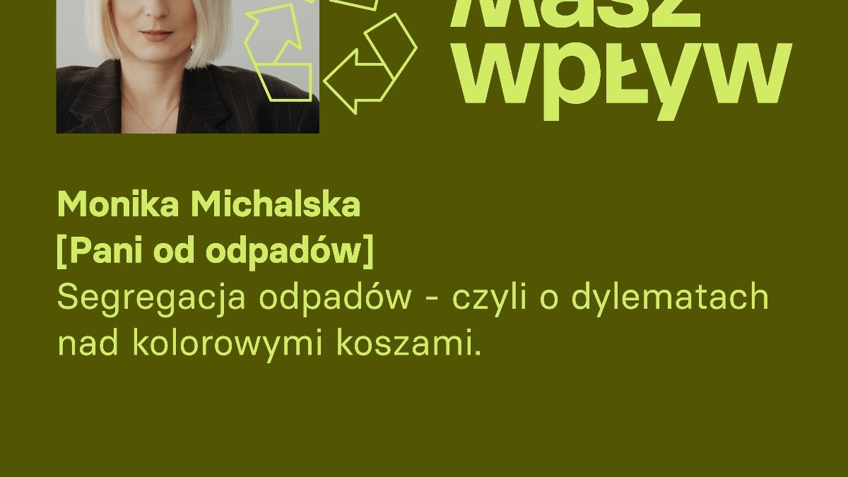 Grafika przedstawia Monikę Michalską, bohaterkę 9 odcinka podkastu Masz wpływ, projektu Wydziału Gospodarki Komunalnej i Estrady Poznańskiej