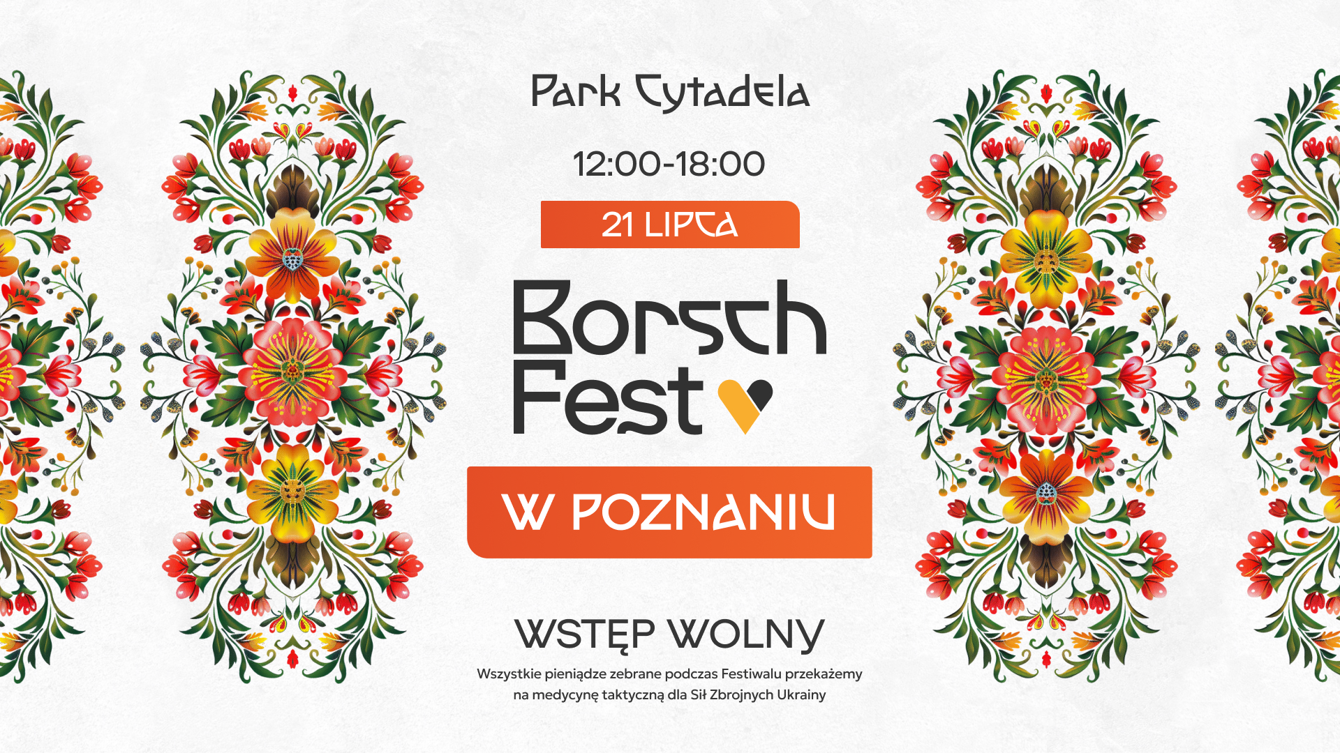 Informacje o festiwalu barszczu. Po prawej i lewej stronie wzory z kolorowych kwiatów. - grafika artykułu