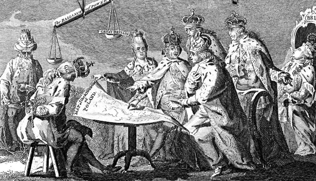 Karykatura brytyjska z 1772 roku, opisująca pierwszy rozbiór Polski - grafika artykułu