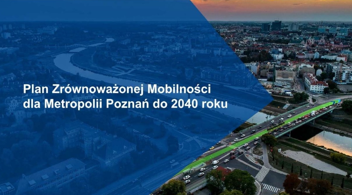 Grafika - strona tytułowa dokumentu "Plan Zrównoważonej Mobilności dla Metropolii Poznań do 2040 roku" - grafika artykułu