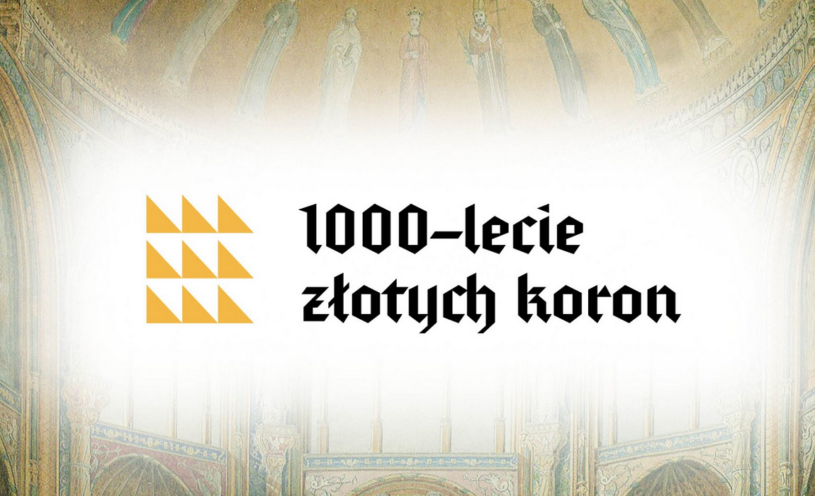 grafika logo obchodów 1000-lecia koronacji, żółte trókąty ułożone tak, że symbolizują koronę i napisa 1000-lecie złotych koron - grafika artykułu