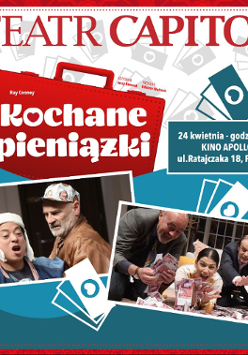 Zdjęcia aktorów występujących w spektaklu i nazwa wydarzenia.