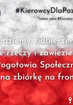 Na biało-czerwonym tle napisy informujące o akcji Kierowcy dla Poznania.