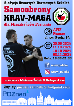 Plakat Darmowych Zajęć z Samoobrony Krav Maga