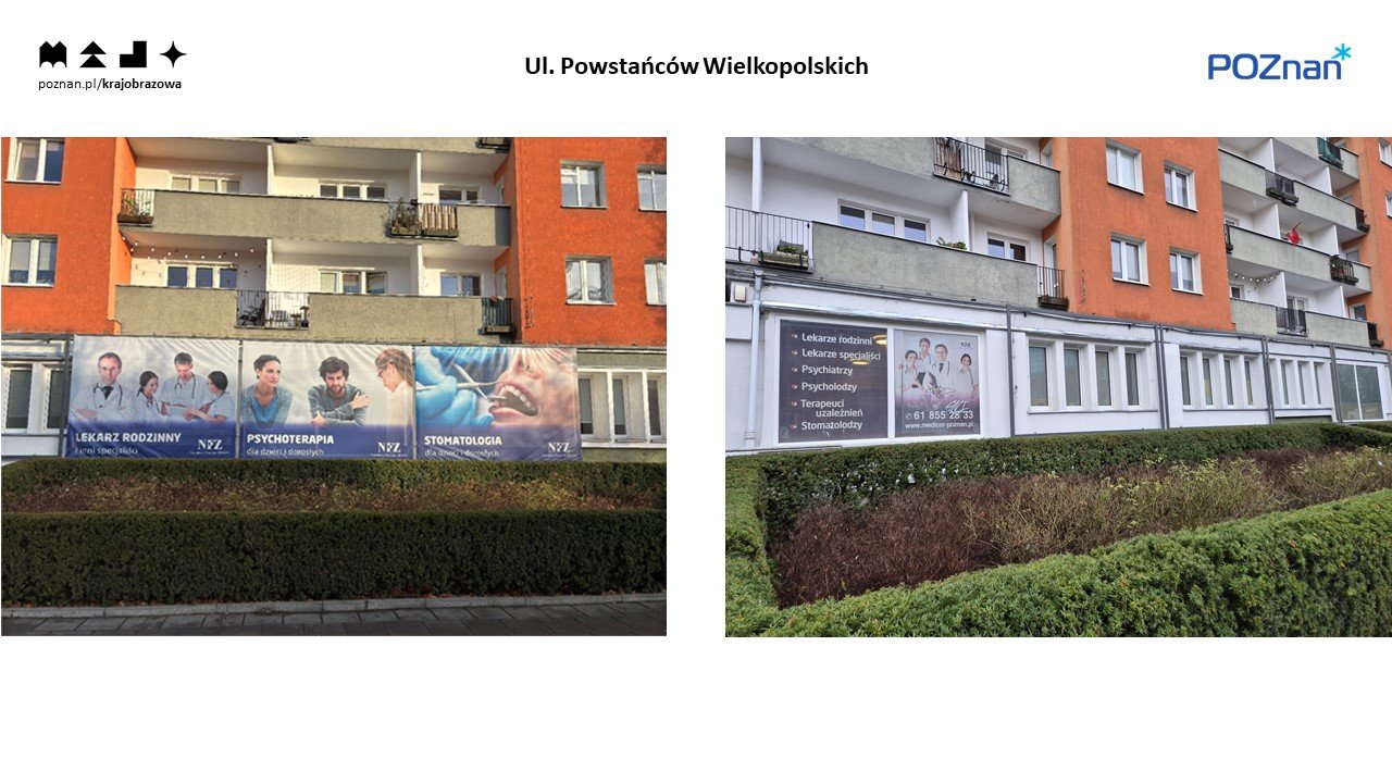 Zdjęcie przedstawiające stan przed i po. Zdemontowane reklamy_Powstańców Wielkpolskich