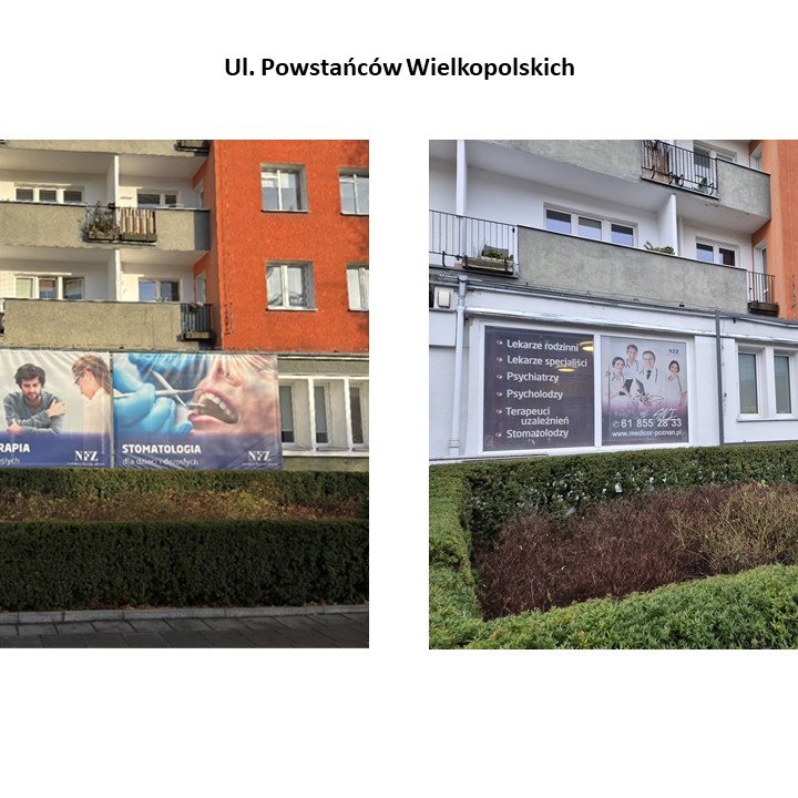 Zdjęcie przedstawiające stan przed i po. Zdemontowane reklamy_Powstańców Wielkpolskich