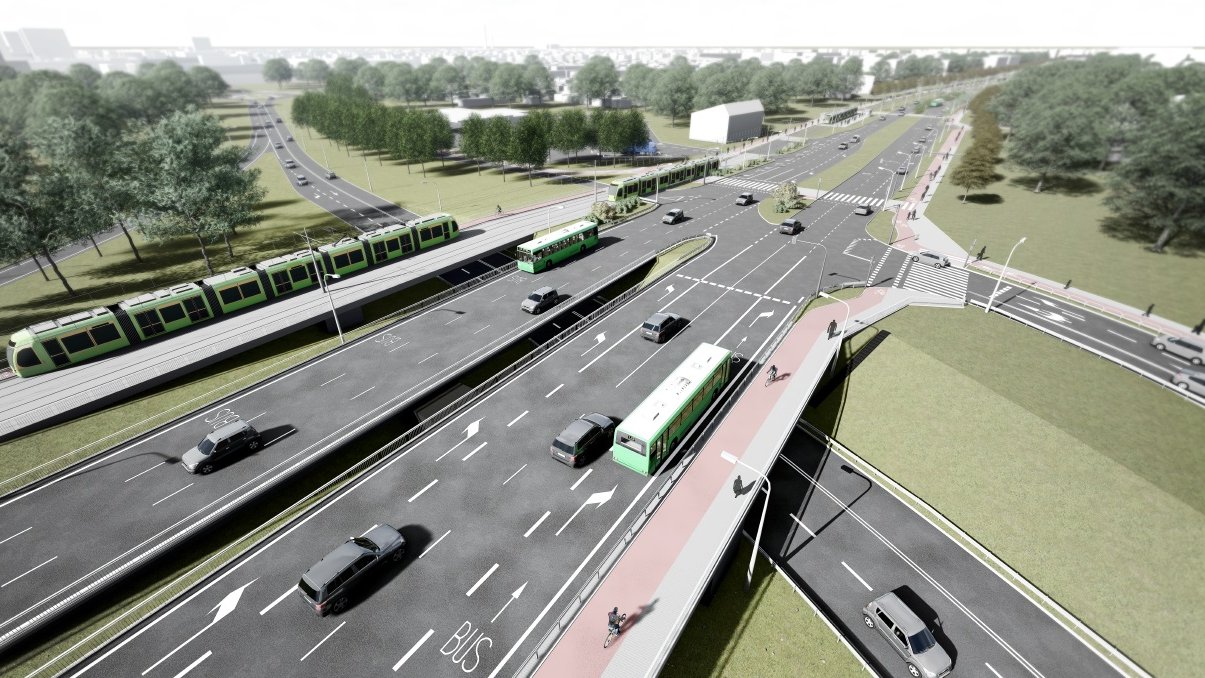 Wizualizacja przebiegu trasy tramwajej i nowej drogi na Naramowice