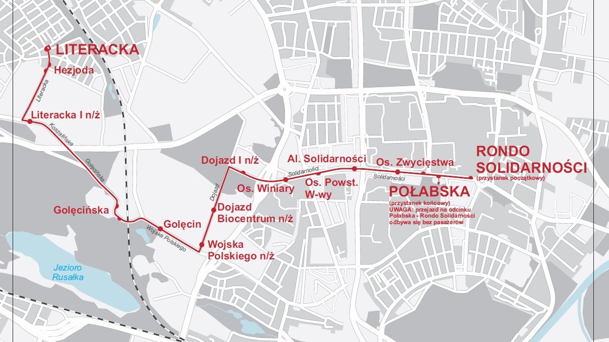 Schemat trasy nowej linii autobusowej nr 170