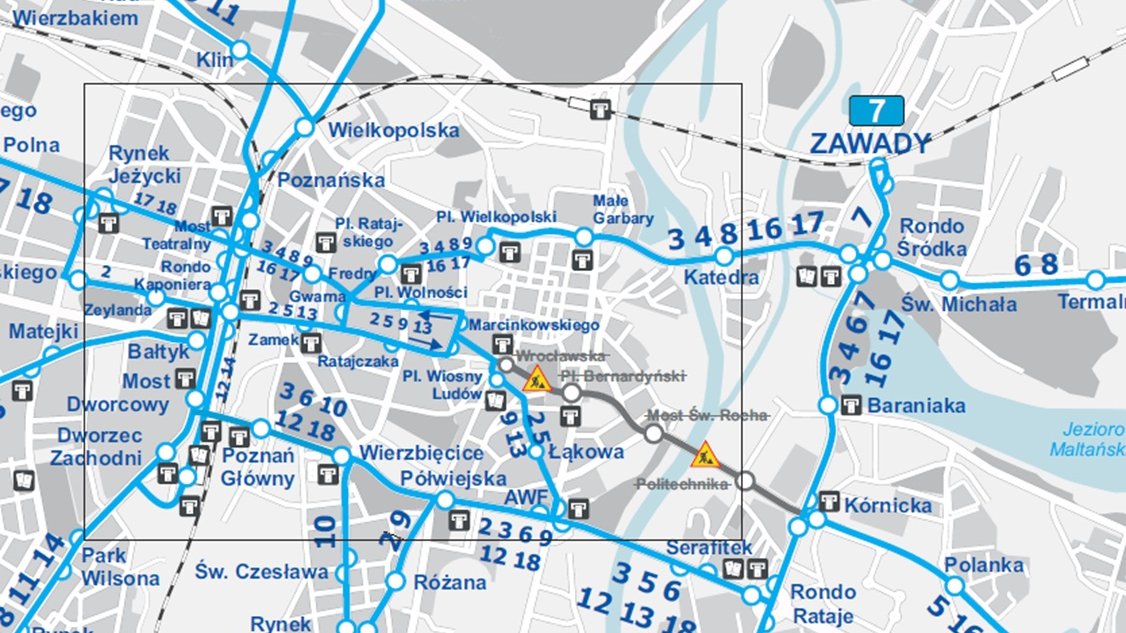Schemat linii tramwajowych w centrum od 16 marca