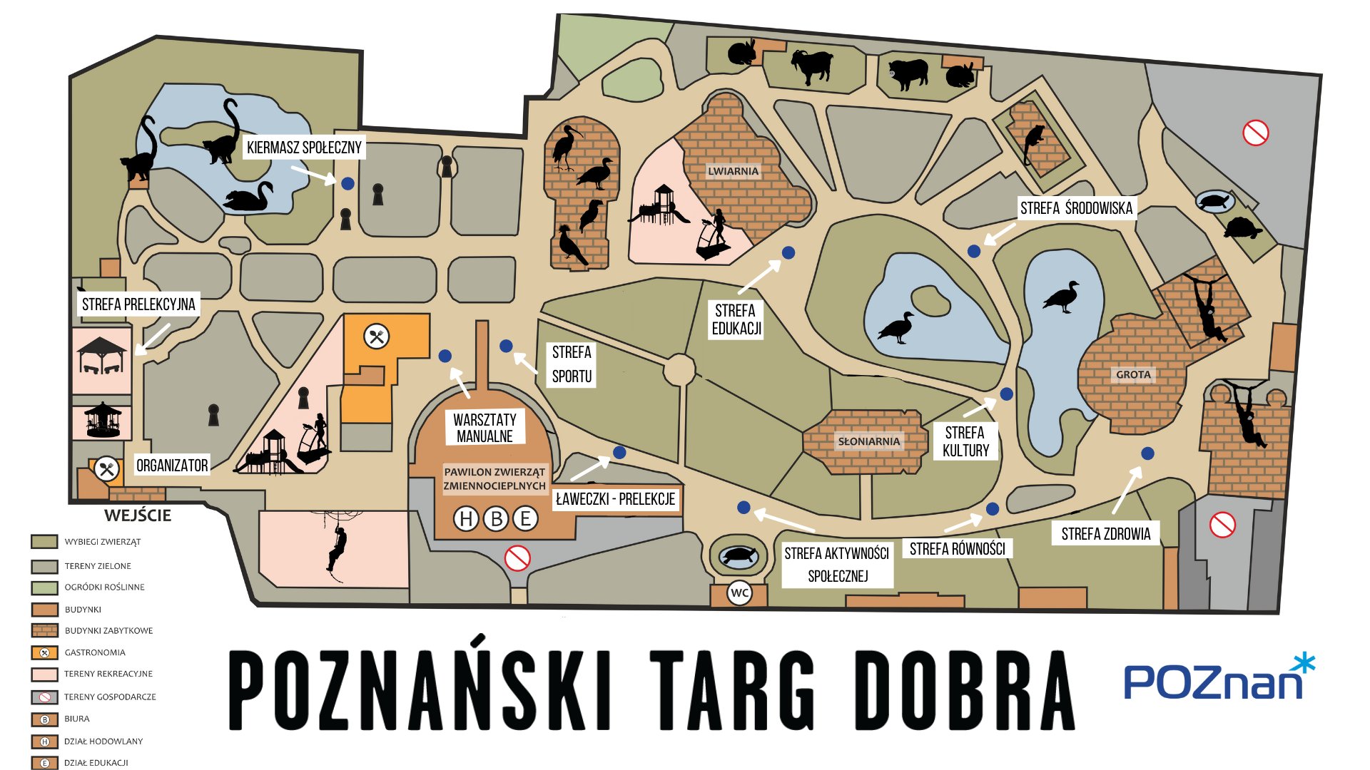 Grafika przedstawiająca plan zoo i miejsca wydarzeń