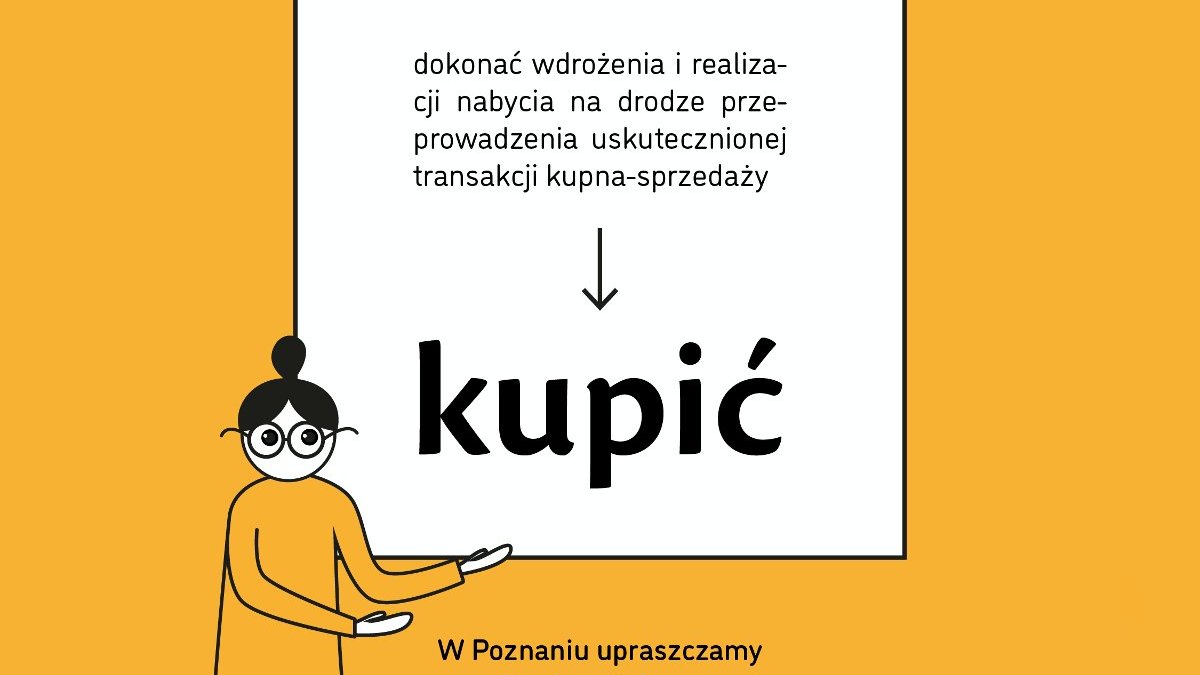 Grafika przedstawia opis słowa "kupić" oraz rysunek dziewczyny.