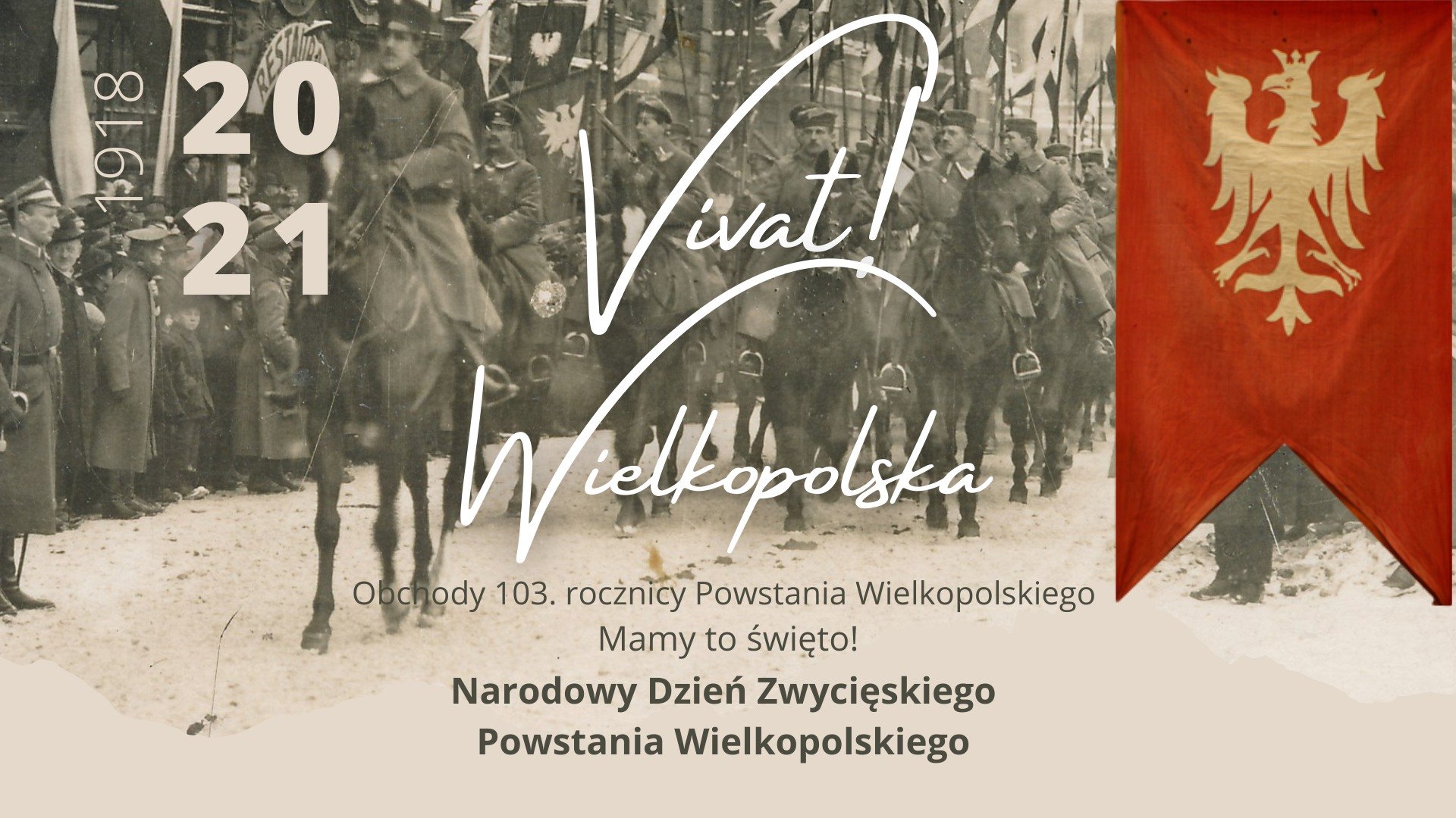 Galeria zdjęć przedstawia grafiki promujące wydarzenia związane z Narodowym Dniem Zwycięskiego Powstania Wielkopolskiego.
