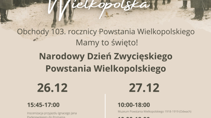 Galeria zdjęć przedstawia grafiki promujące wydarzenia związane z Narodowym Dniem Zwycięskiego Powstania Wielkopolskiego.