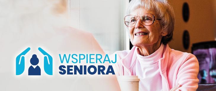 Grafika: portret starszej kobiety, obok napis: wspieraj seniora - grafika artykułu