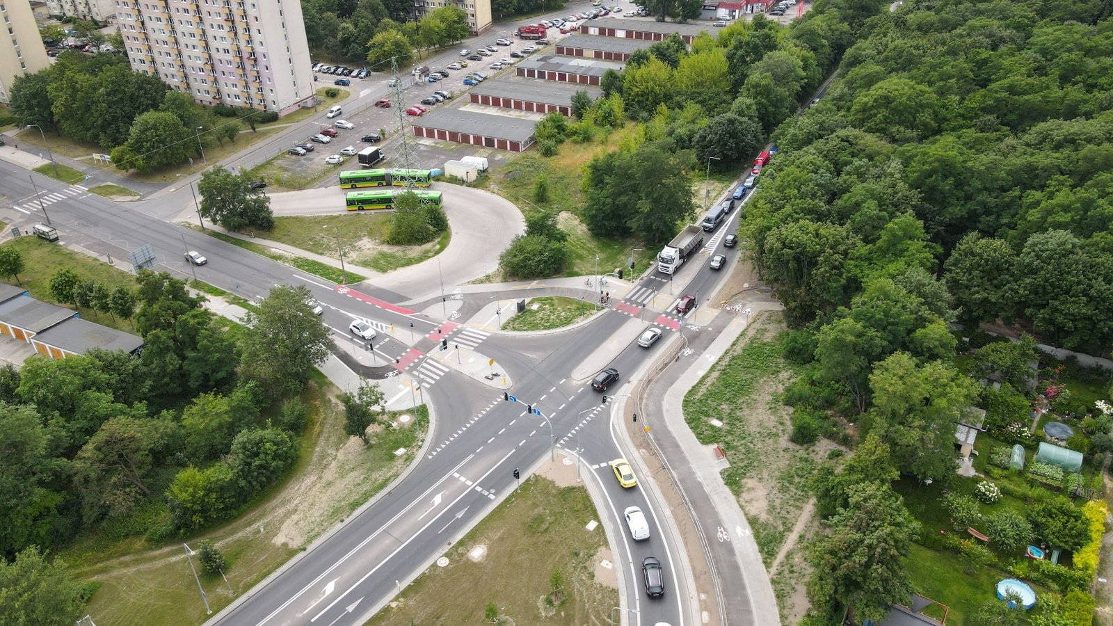 Zdjęcie z lotu ptaka na skrzyżowanie ulic Lechickiej i Murawa