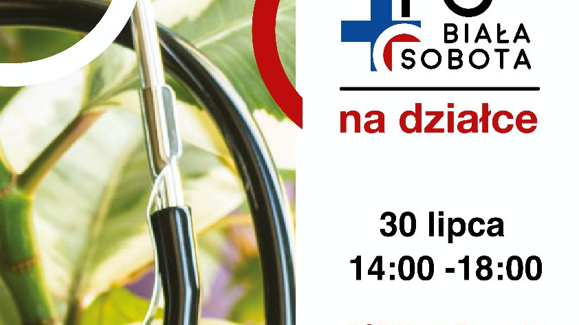 Plakat: zdjęcie stetoskopu na tle roślin, obok najważniejsze informacje o wydarzeniu