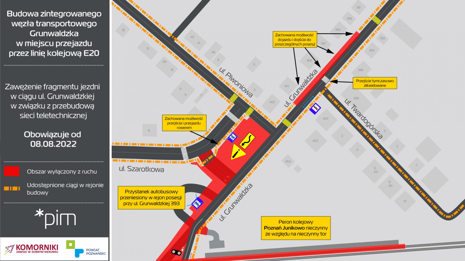 Grafika: mapa z zaznaczonymi zmianami organizacji ruchu - grafika artykułu