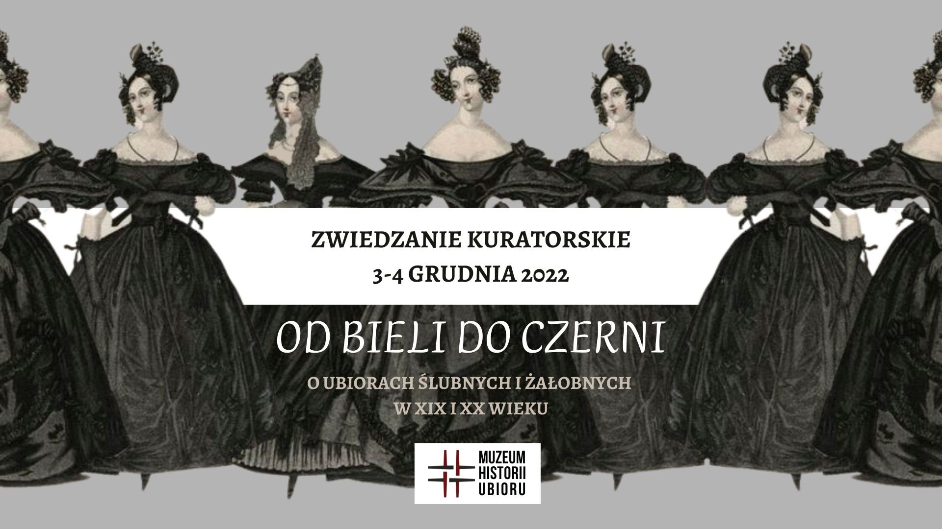 Plakat z informacjami o wydarzeniu oraz grafiką przedstawiającą kobiety w ciemnych sukniach