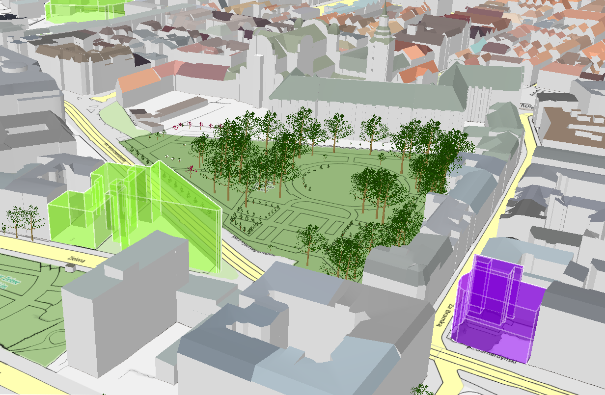 Galeria zdjęć przedstawia zrzuty ekranu z trójwymiarowej mapy Poznania. Na zdjęciach widać modele 3D budynków. - grafika artykułu