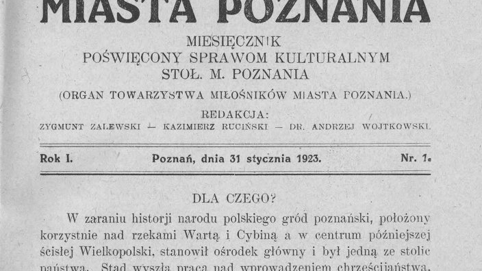 Pierwsza strona Kroniki Miasta Poznania z datą 31 stycznia 1923 r.