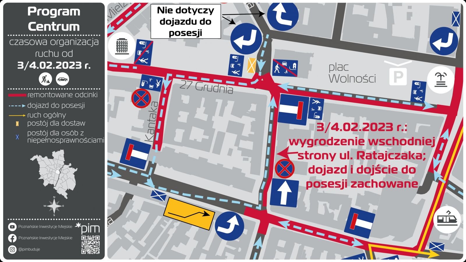 Grafika: zmiany organizacji ruchu na ul. Ratajczaka - mapka