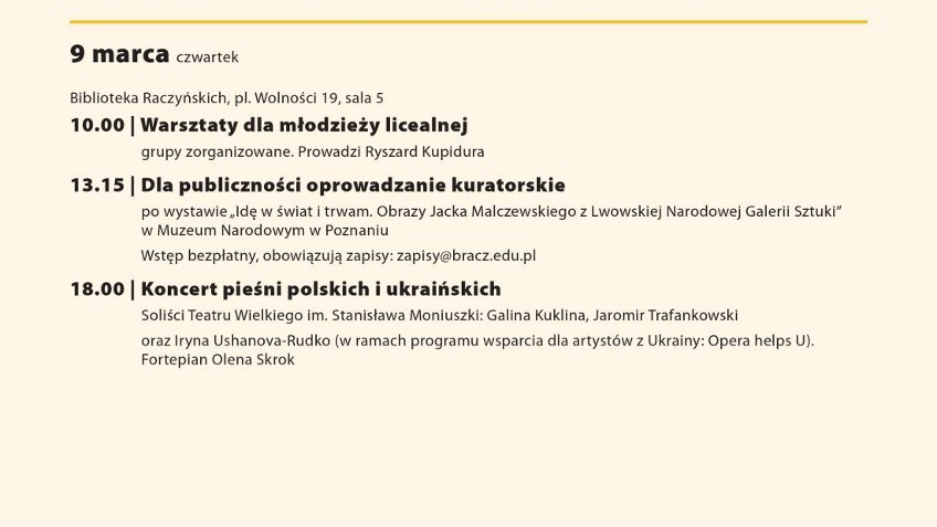 Grafika z najważniejszymi informacjami doyczącymi wydarzenia "Poznańska kultura dla Ukrainy".