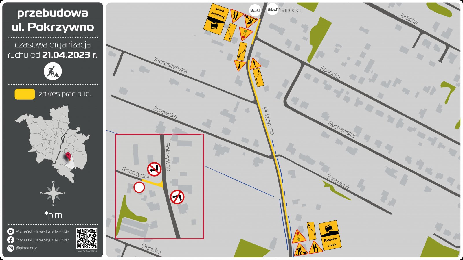 Mapa z zaznaczoną nową organizacją ruchu